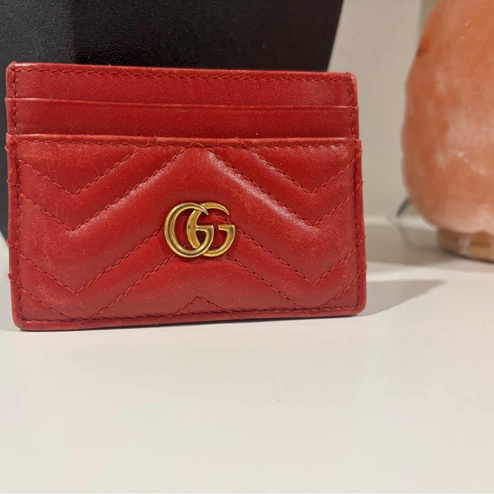 Gucci Quilted Red Card Holder with Gold Logo